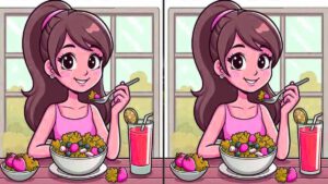 Seriez-vous capable de trouver les 3 différences entre les images d’une fille qui mange une salade en 13 secondes ?